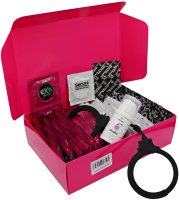 Súprava zosilnených kondómov - Anal pack (72 ks) + SE análny lubrikačný gél 15ml + silikónové putá Handcuffs